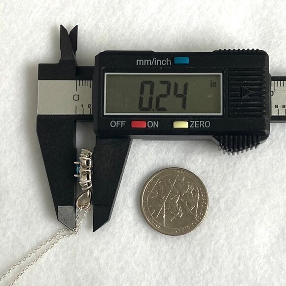 Sterling Silver 925 Blue Topaz CZ Halo Pendant Necklace 18" Cable Chain - Picture 15 of 16